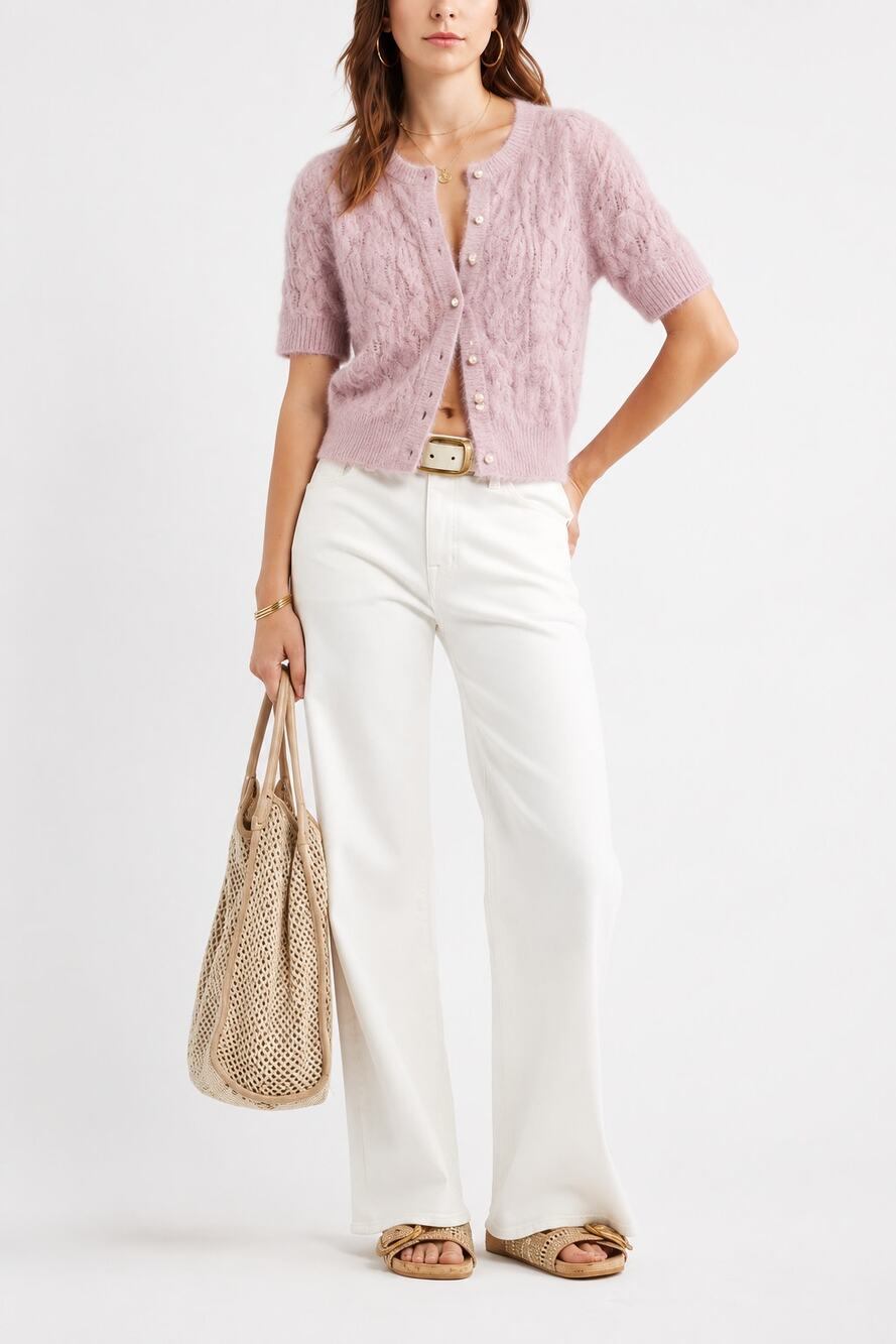 Cyrus Fuzzy Cable Knit Pearl Button Cardigan Size L Orchid Haze NWT Coquette